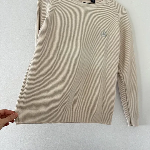 Vintage IZOD Ribbed Knit Crew Neck Sweater Sz S preppy Coastal Fisherman Beige - Image 4