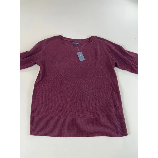 American Eagle Sweater Size S Burgundy Knit Crew Neck Long Sleeve Rib Trim NWT - Image 4