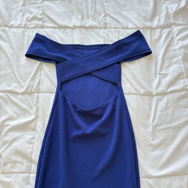 Womens Blue Midi Dress Slit Coquette Dainty Romantic Cocktail‎ Open Back Whimsy - Image 6