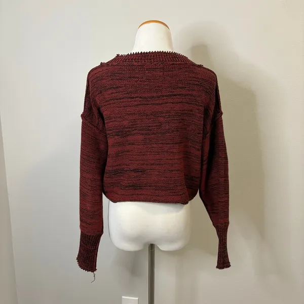 Urban Outfitters‎ Burgundy Cropped Cardigan Sweater Button Down Knit Top XS - Image 3
