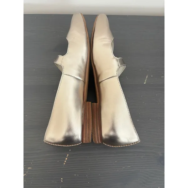 TOMS Mary Jane Bianca 8.5 Gold Metallic Leather Square Toe Ballet Flat Shoes - Image 6