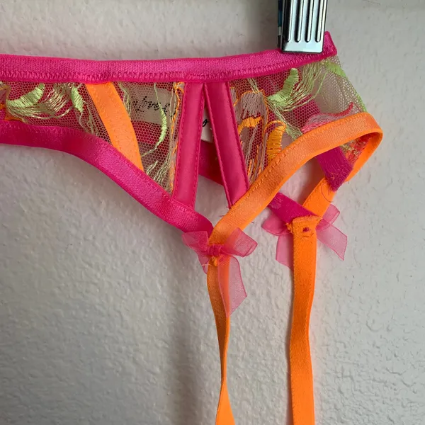 NEW For Love and Lemons Tulip Garter‎ Belt in Neon Pink and Orange - Image 5