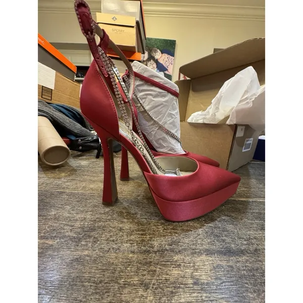 Sam Edelman Andie Pumps Pink Satin Embellished Platform Heel Display Size 8.5‎ - Image 4