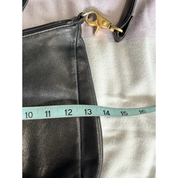 Tignanello Black Soft Leather Shoulder Bag/ Purse Remov Strap Logo Zip/Snap‎ - Image 10