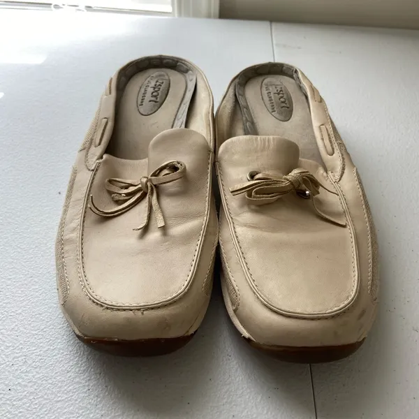 Lizsport women’s tan leather boat slip‎ on mules loafers shoes size 7 - Image 2