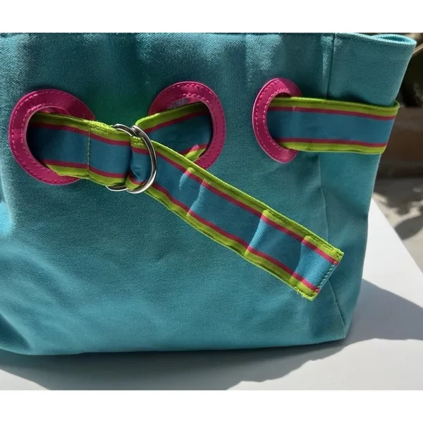 Vintage Polo Ralph Lauren Summer Canvas Tote Bag Purse Pink/Fuchsia & Blue - Image 6