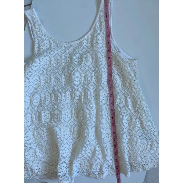 Deletta Anthropologie White‎ Crochet Lace Tank Scoop Neck Lined Medium OB520459 - Image 9