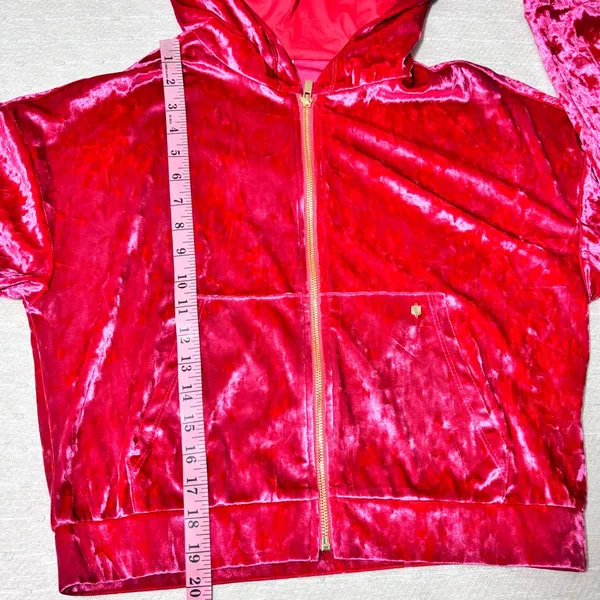 Fabletics Crushed Velour Full Zip Hoodie Jacket Size‎ S Red Strawberry New - Image 12