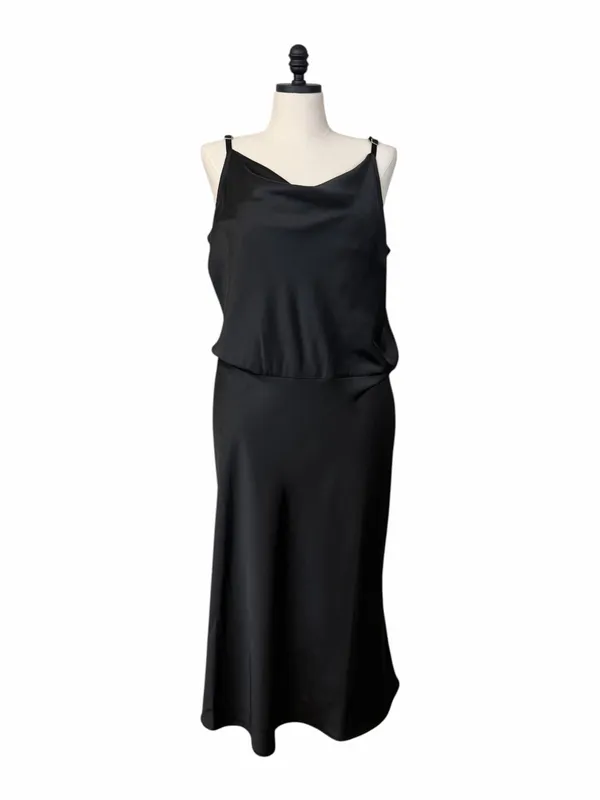 Ava and Viv Midi Dress 1X Satin Cowl Neck Adjustable Strap Black Cocktail Party - Image 3