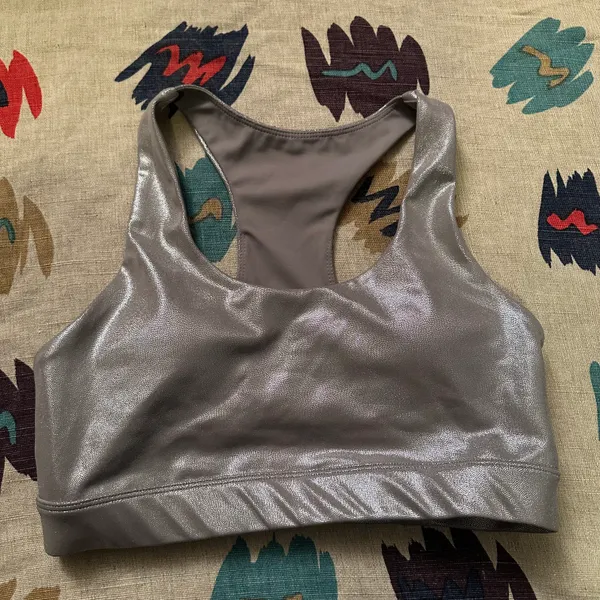 Anthropologie All Fenix Liquid Olive Metallic Racerback Sports Bra - Image 5