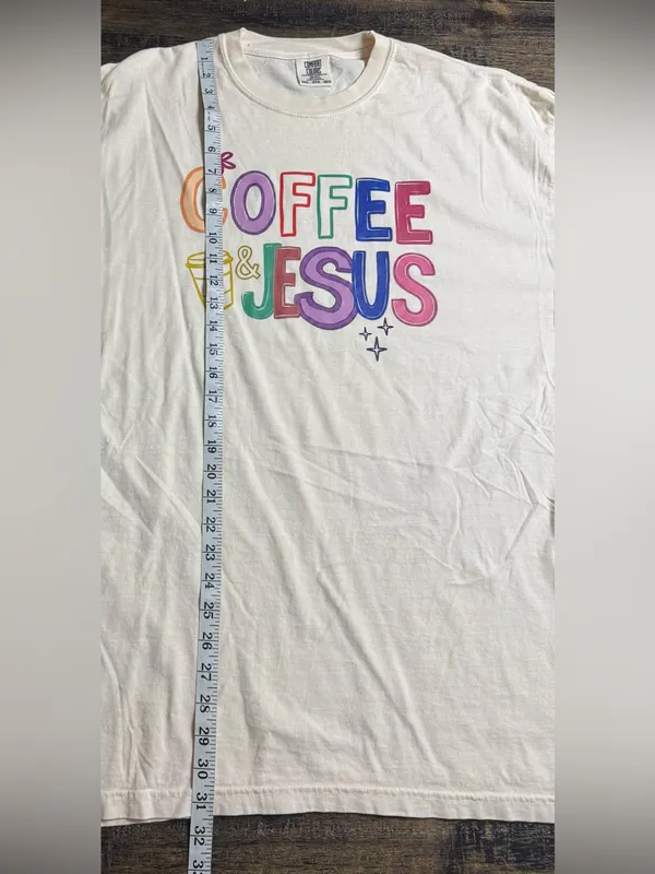 Comfort Colors Cream Tee with Multicolor "Coffee & Jesus" Graphic - Image 6