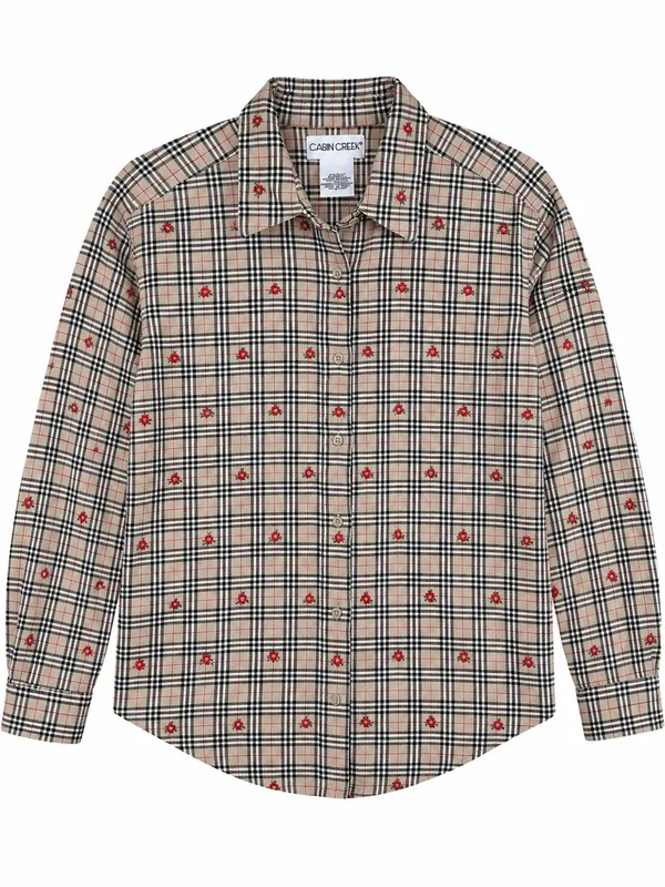 Vintage Plaid Floral Embroidered Button Down Shirt Grannycore Fall Acadamia XL - Image 2