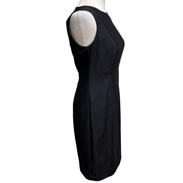 Calvin Klein Sheath Dress Womens 4P Navy Denim Look Gold Zipper Career Timeless - Image 3
