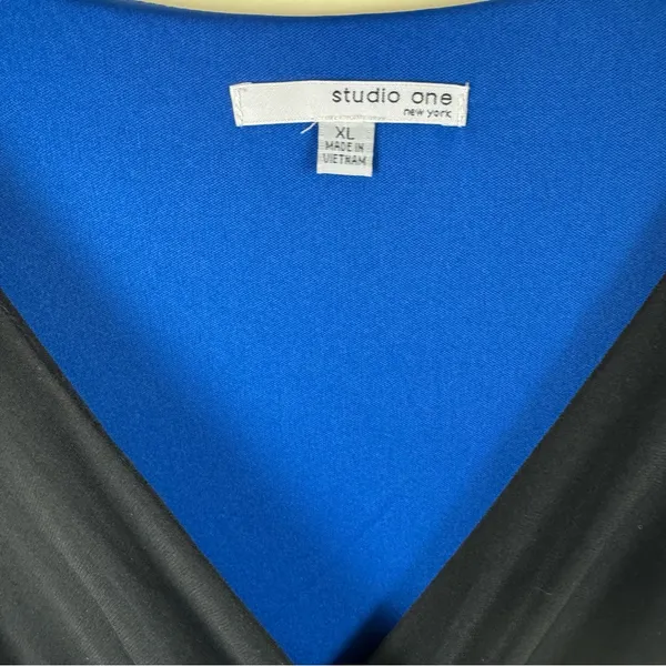 Studio One Colorblock Maxi Dress XL Black Blue White Sleeveless V Neck - Image 4