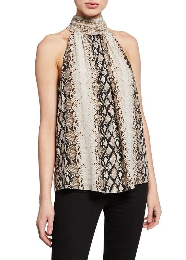 Joie Erola Mock-Neck Snakeskin Print Top – Size Small - Image 2