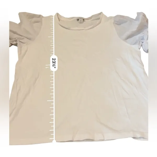 J.Crew Factory White Swiss Dot Top‎ Women’s Size Medium Puff Sleeve Pullover Tee - Image 7