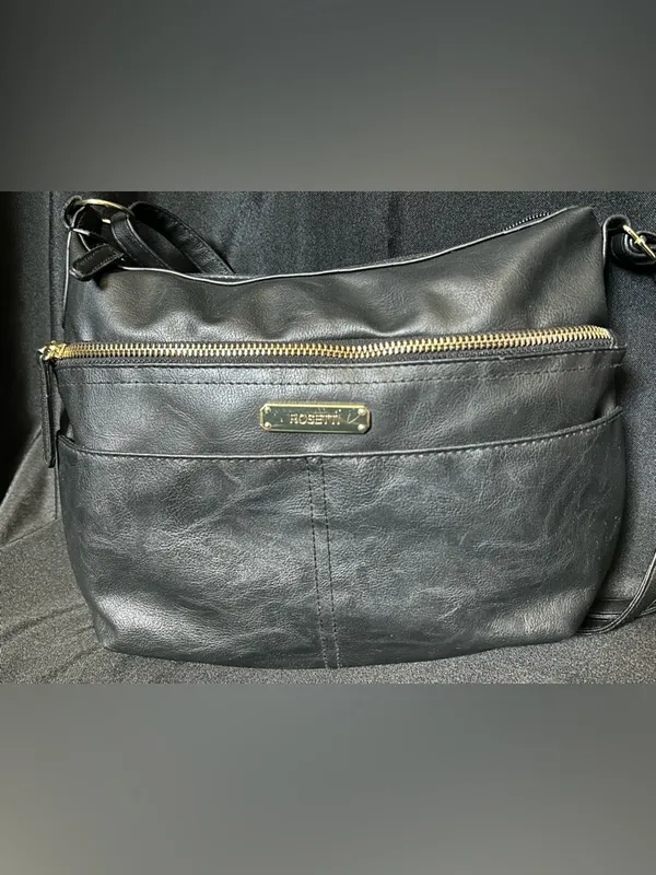 Rosetti Black Leather Shoulder Bag with Gold Hardware - Image 10