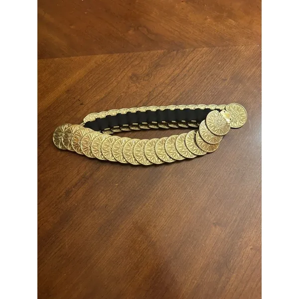 Chain Belt Goldtone Metal Faux Coin Stretchy Will Fit From 24" Up to 28" Waist - Image 3