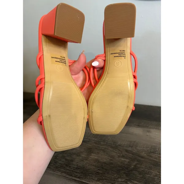 A New Day Women Orange Strappy Block Heel Square Toe Slide Sandals Size 8 - Image 6