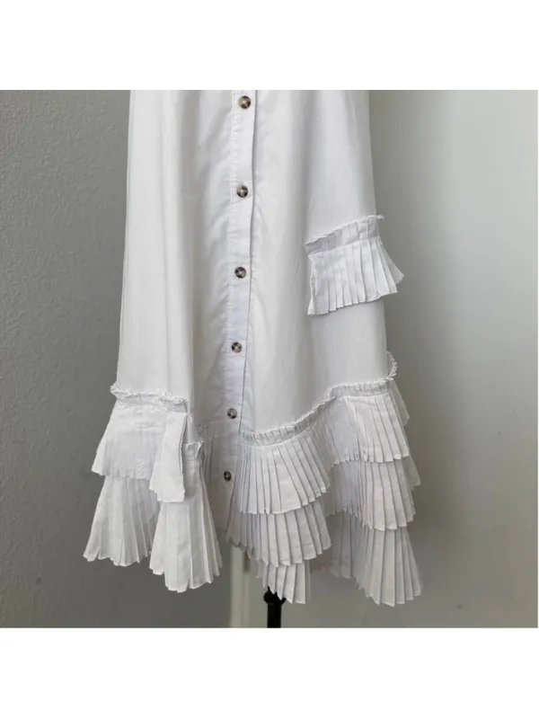 Anthropologie White ruffle sleeveless button down dress - Size XS - Image 5