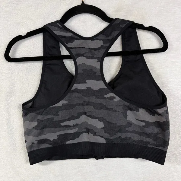 Avia XXXL Black Camo Zip Front Racerback Seamless Sports Bra‎ Running Yoga Hike - Image 3