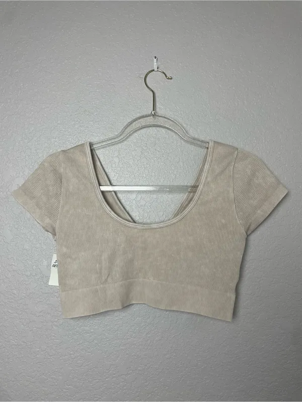 Bnwt! Aerie Ribbed Ring-Front Crop Top or Bralette in Light Beige Size L - Image 6