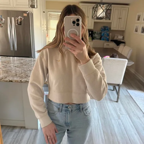 Nike Women's Cream and Tan Sweatshirt - Image 2
