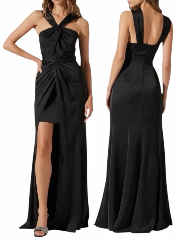 ASTR Georgiana Halter Neck Maxi Dress Black Satin Size S - Image 2