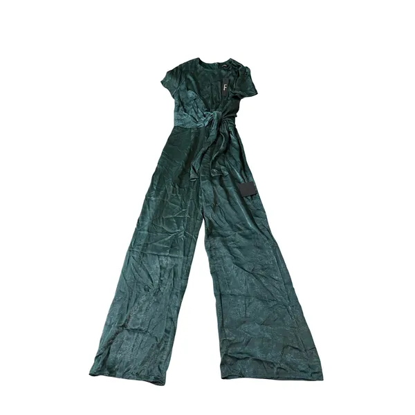 NWT Lulus Size Medium Let Me Entertain You Dark Green Satin‎ Wide-Leg Jumpsuit - Image 3