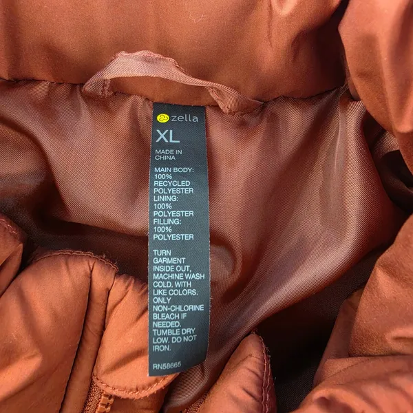 Zella Womens Rust Orange Quilted‎ Puffer Jacket Full Zip Size XL - Image 4