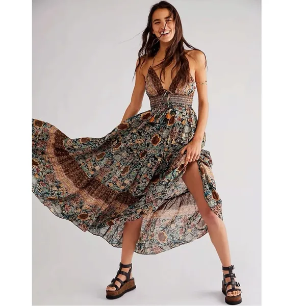 Free People Bohemian Gypsy Beachy Real Love Maxi Dress Twilight Combo Size Large - Image 11