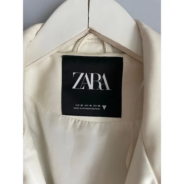 ZARA Cream White Moto Biker Jacket Minimalist Size Medium Neutral Oversized - Image 2