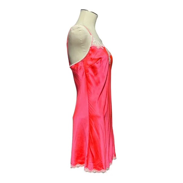 Victoria's Secret Vintage 90s Satin Lace Nightie Hot Pink Large - Image 4