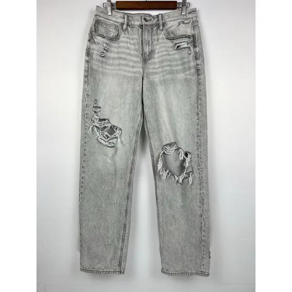 NEW American Eagle 8 Ripped '90s Straight High Waist Jean Gray Wash - Image 8