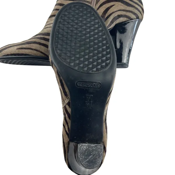 Aerosoles Patrole Car Zebra Print‎ Calf Hair Ankle Boots Womens 9M Brown Black - Image 9