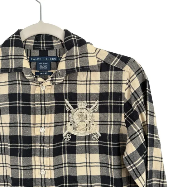 Ralph Lauren Plaid Button Front Shirt Crest Cotton Wool Preppy Academia Womens 4 - Image 3