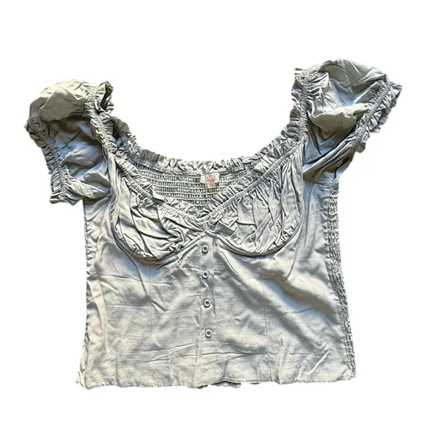 Blush Light Green Smocked Puff Sleeve Crop Top Size L Y2K Summer - Image 3