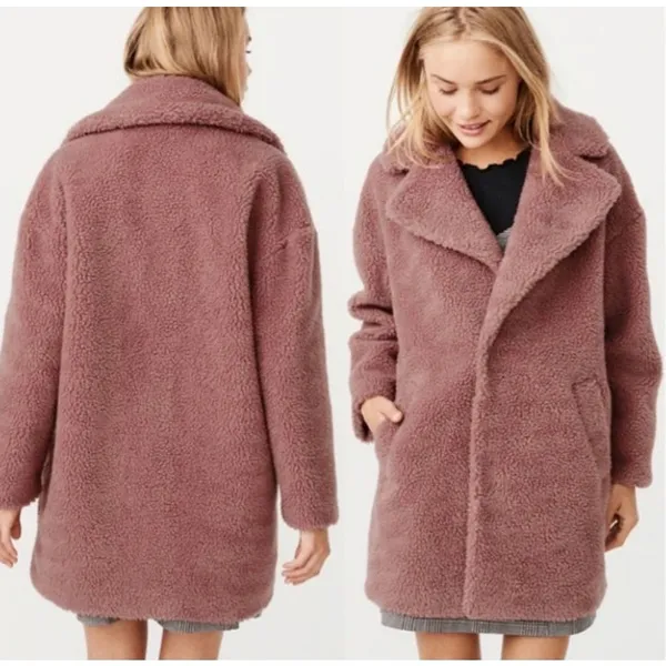 Abercrombie & Fitch Sherpa Teddy Fleece Over Coat XS Mauve Pink Cozy Soft Y2K - Image 2
