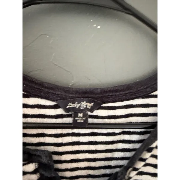 Lucky Brand Womens Black White Striped Ribbed Long Sleeve Henley Top Medium - Image 4