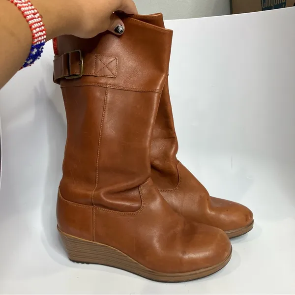Crocs A-Leigh wedge boots tan casual‎ trendy neutral comfort shoe women size 7.5 - Image 5