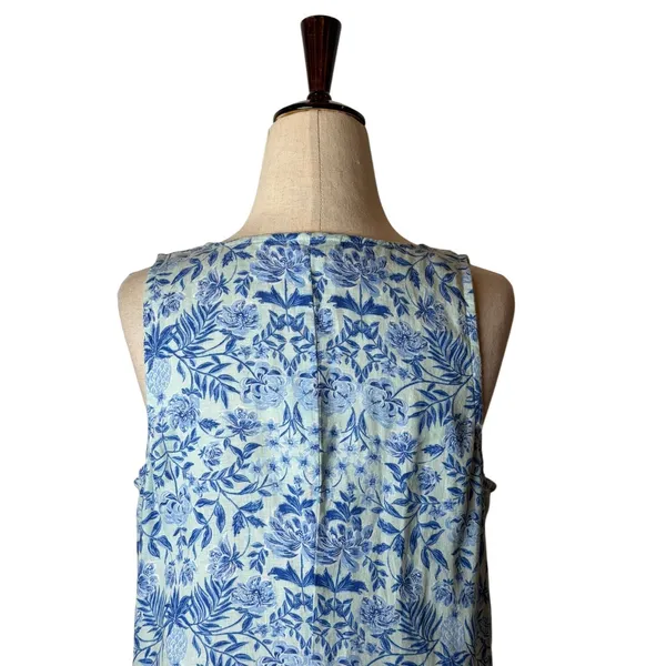 J Jill Love Linen‎ Maxi Dress Women XS Blue White Linen Floral Lagenlook Boho - Image 5