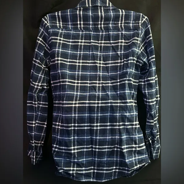 Blue Age Jeans USA Women’s LG Plaid Button-Up Flannel Shirt Navy Blue - Image 2