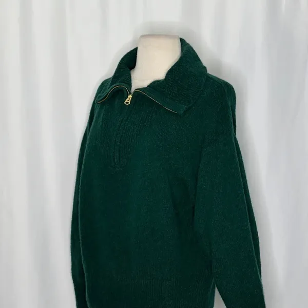 J. CREW Relaxed Half Zip Stretch Sweater Merino Wool Alpaca Dark Spruce Green M‎ - Image 5
