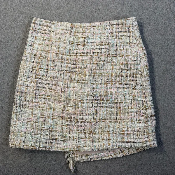 Zara Basic Women's Small Tweed Mini Skirt Fringe Wrap Hem Embellished Buttons - Image 10