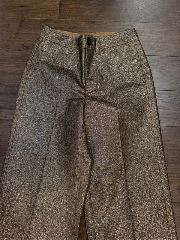 Madewell Pants Gold Metallic Shimmer Emmett Wide Leg Cropped Sz 27 - C61-116 - Image 3