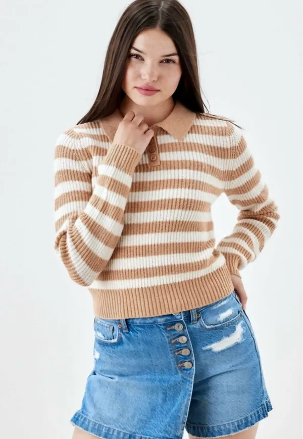 American Eagle Striped Polo Henley Sweater Size XS NWOT - Image 2