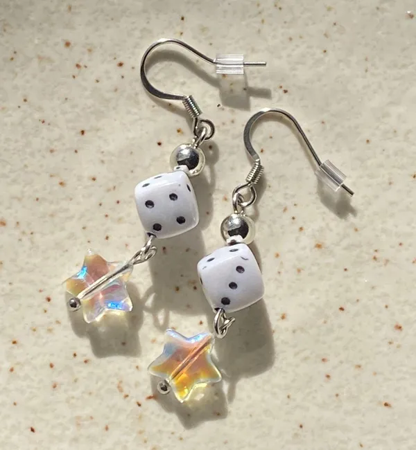Handmade dice & star grunge funky y2k style dangle earrings 🎲⭐️ - Image 6