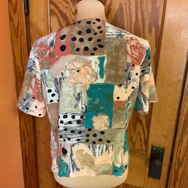 Vtg 80s patchwork print blouse Size L - Image 8