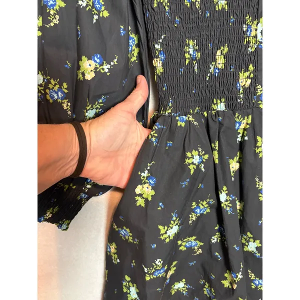 Maeve Anthropologie Tommie Mini Shirtdress Black Floral Smocked Waist Cotton - Image 11