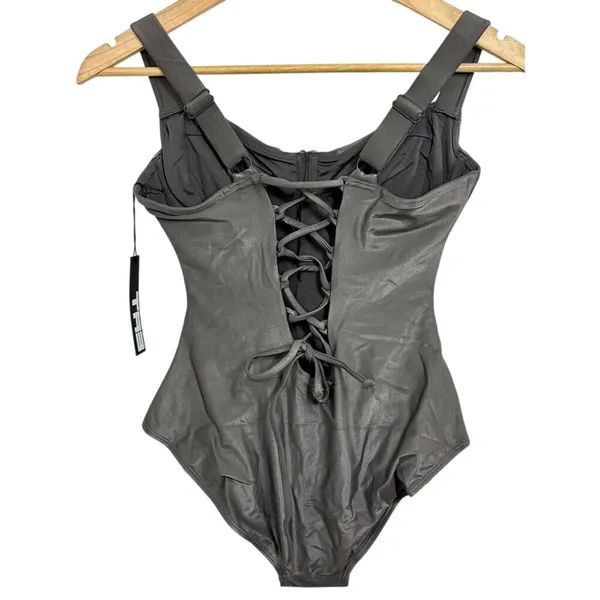 NEW TA3 Lifty Pewter Silver Underwire Corset One Piece Swimsuit Size L Short B/C - Image 6